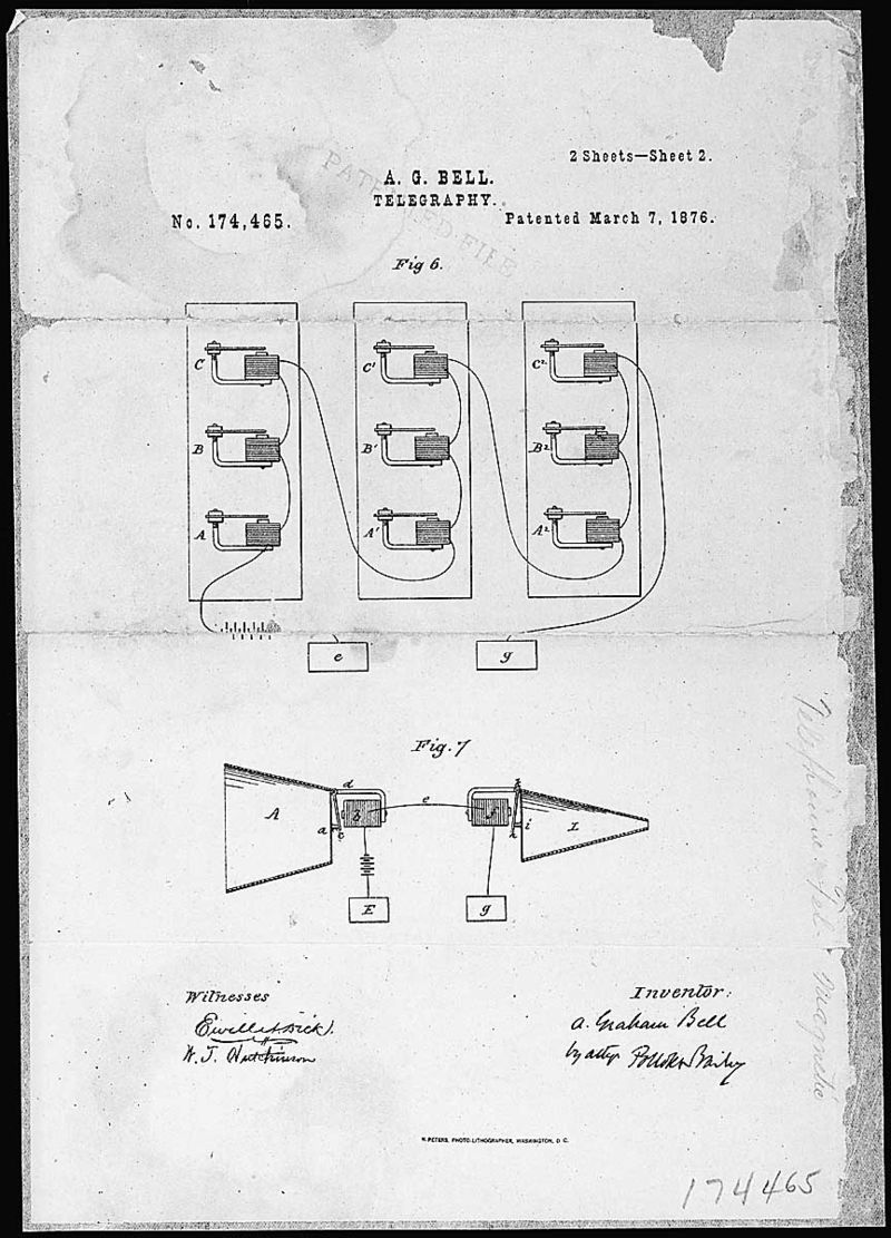 Alexander Graham Bell Telephone Patent Drawing (1876)