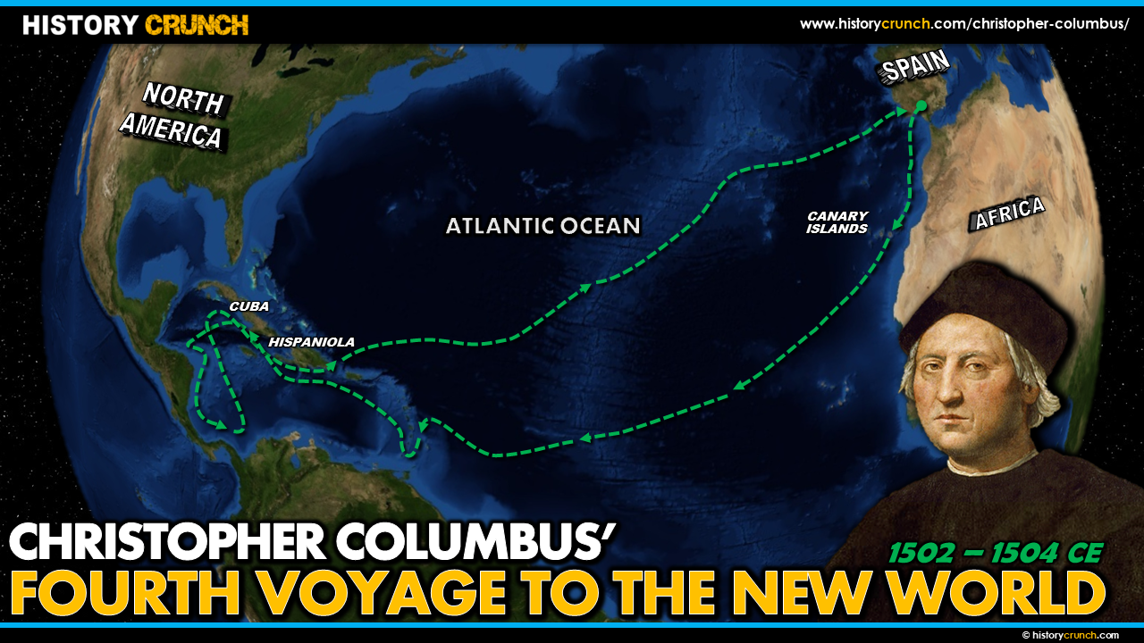 Christopher Columbus' Fourth Voyage to the New World Map