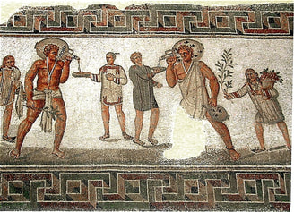 Roman slaves carrying wine jars.
